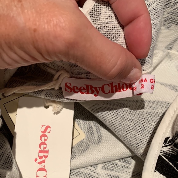 SEE BY CHLOE LINEN COTTON BLEND SHEATH STYLE DRESS TIES AT SHOULDER SIZE US 2 - Picture 14 of 15